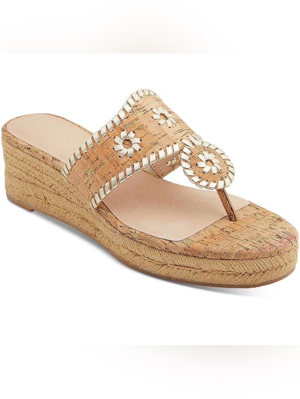 Jack Rogers Jacks High Wedge Cork & Gold Metallic Sandals size 8.5M summer comfy
